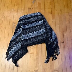 Black and Gray Striped Knit Poncho